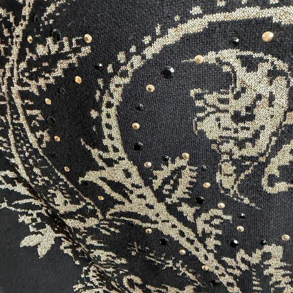 CHICOS Womens Black Silver Gold Detailed Cardigan Sweater 3/XL/16 Holiday Party - Picture 5 of 9